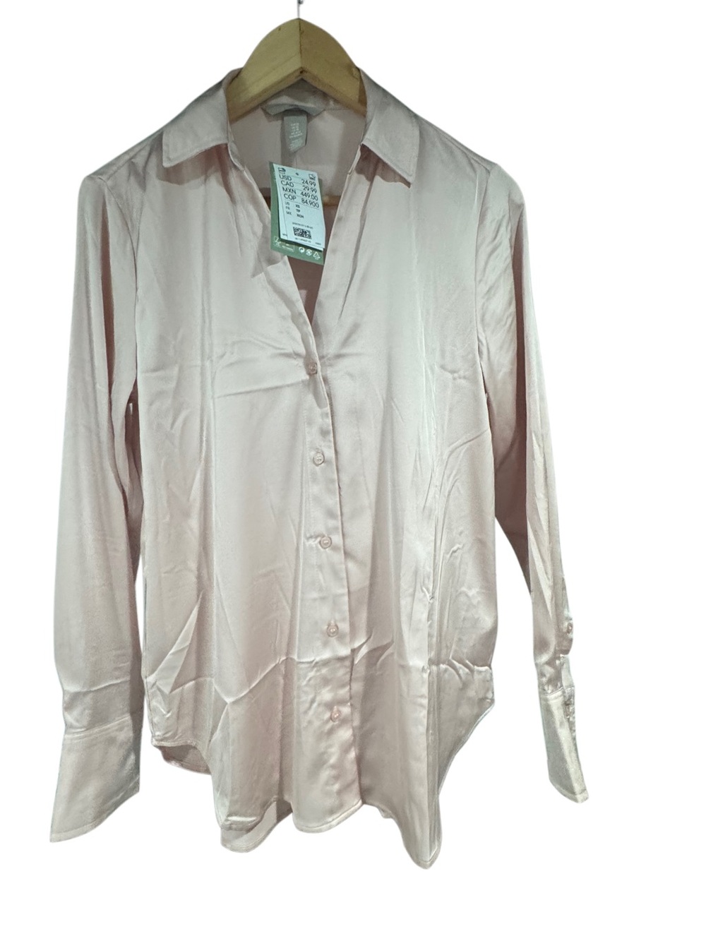 NWT H&M Blush Pink Satin Button-Up Shirt